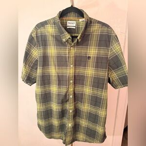 Timberland Plaid Button-Up Shirt Men’s XL Regular Fit Green Short Sleeve
